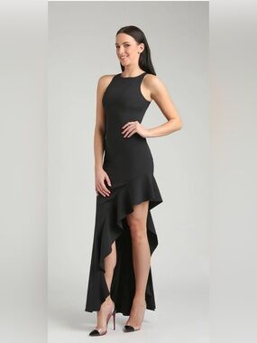 Jaygodfrey Black Asymmetric Halter Evening Dress, size 10